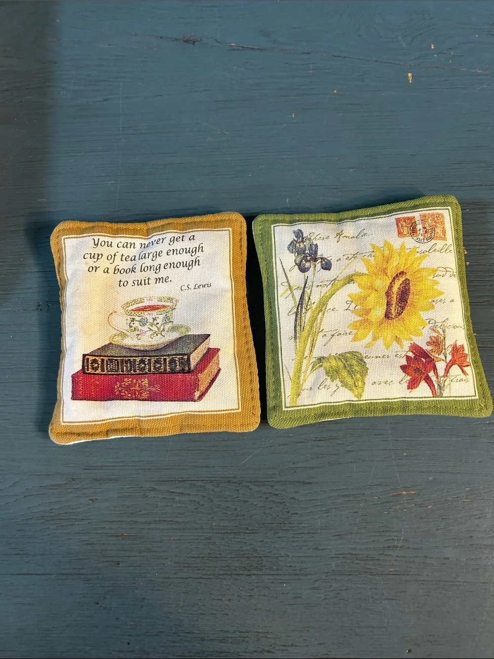 Alice Cottage Spice Mug Mats | Sunflower Floral & Books/Teacup Sachet Pillow